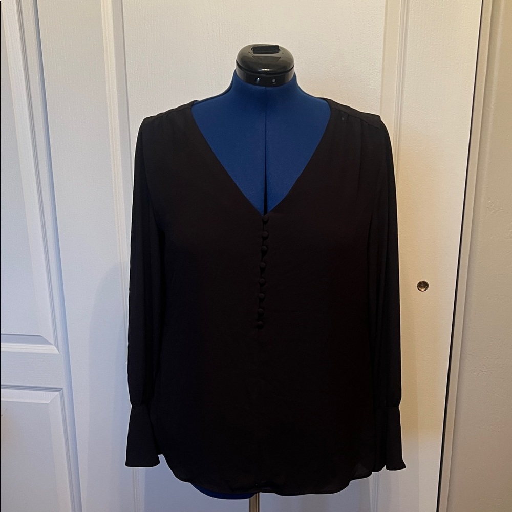 White House Black Market Black Button-Front Blouse